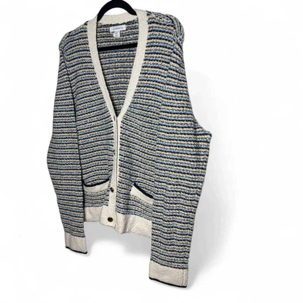 Liz Claiborne Striped Knit Cardigan Sweater XXL Preppy